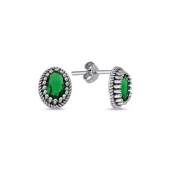 

Angemiel 925 Silver Oval Zircon Engagement Earrings-Emerald Zircon (Green)