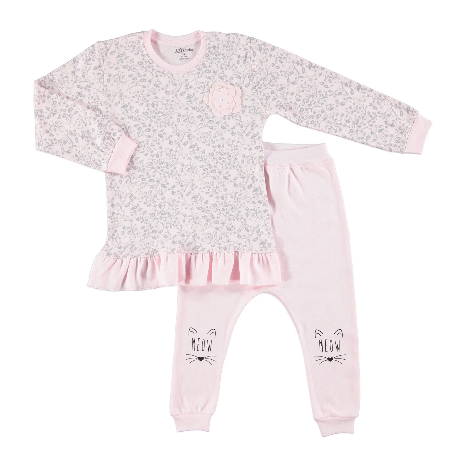 

ebebek Aziz Bebe Smiling Cat Baby Ruffled Sweatshirt Trousers 2 pcs