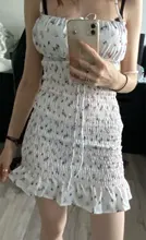 Bodycon Dresses Shirred Spaghetti-Straps Newasia Pleated-Ruched Floral White Sexy Women