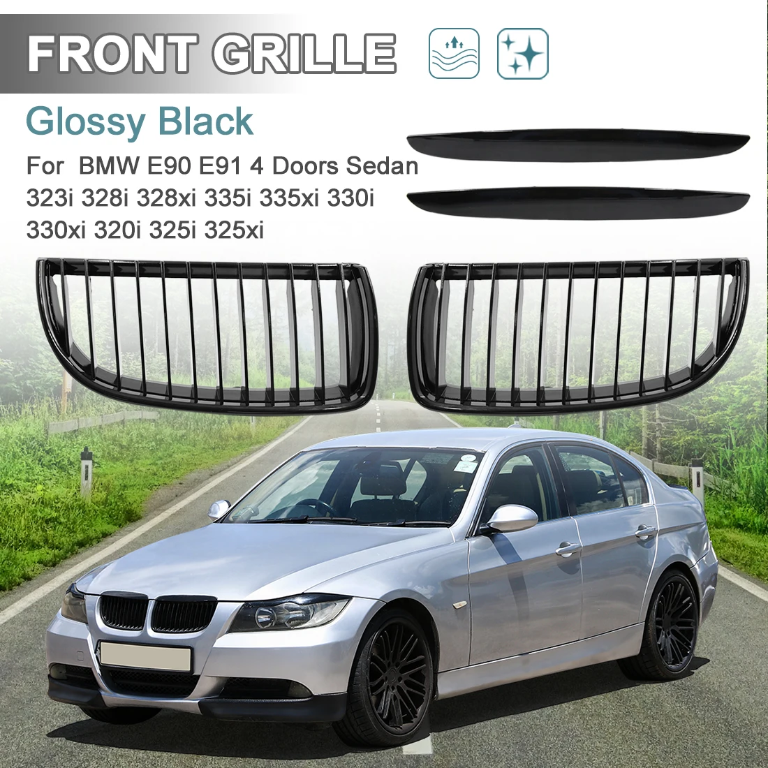 UXCELL Auto Vorderen Stoßfänger Gitter Für BMW E90 E91 2007-2008 328xi  Matte Glanz Niere Racing Grill Grills