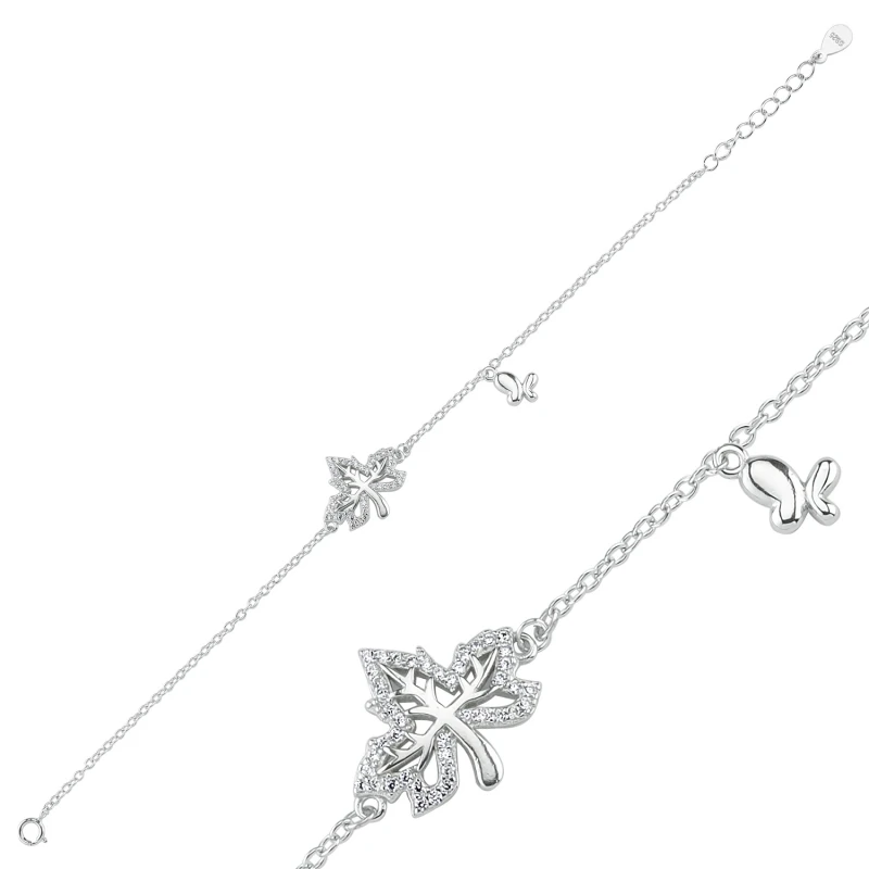 

Silver 925 Sterling Zircon Cubic Zirconia Sycamore Leaf Bracelet