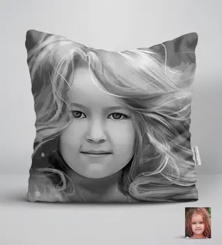 

Personalized Female Child Charcoal Artistic Portrait Design White Yastık-3
