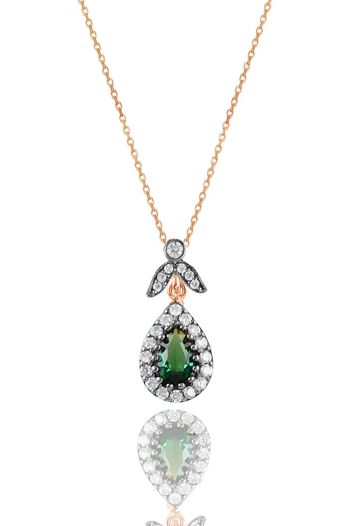 

Sterling Silver Rose Root Emerald Stone Drop Necklace