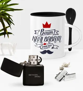 

Personalized My King Dad With Spoon Cup Cigarette Lighter Cufflink Set