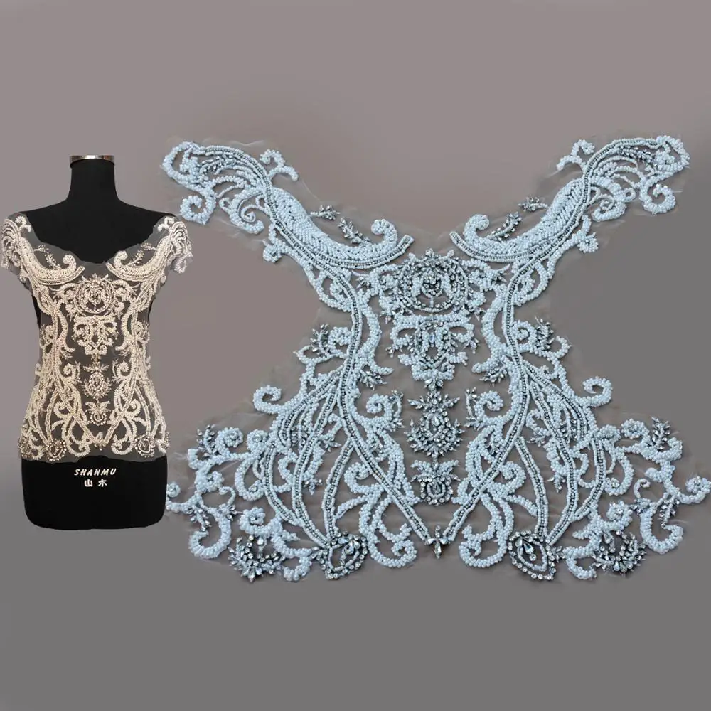 

La Belleza white beaded beautiful large piece handmade crystal Rhinestone patch wedding dress applique accessories