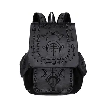 

Tiberio Dark Side RESTYLE Runic Moon Black Embroidered Nu Goth Bag Backpack in Synthetic Leather Gothic Punk Rock Witch Occult Viking Runes