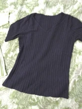 Female Tee Shirt Tops V-Neck Knitted Korea Short-Sleeve Solid Thin Gebreid Dames