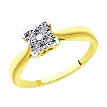 

Sokolov ring in combined gold with diamonds, fashion jewelry, 585, women's male