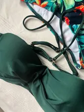 Bikini con estampado de hojas para mujer, traje de baño Sexy con Tanga, conjunto de Bikinis con aumento de cintura alta, ropa de baño 2020