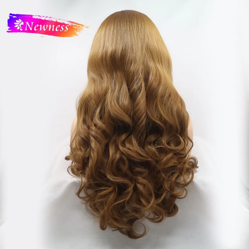 Волна воды коричневый 13x4 кружева передние парики для женщин средняя часть длинный синтетический парик с естественными волосами