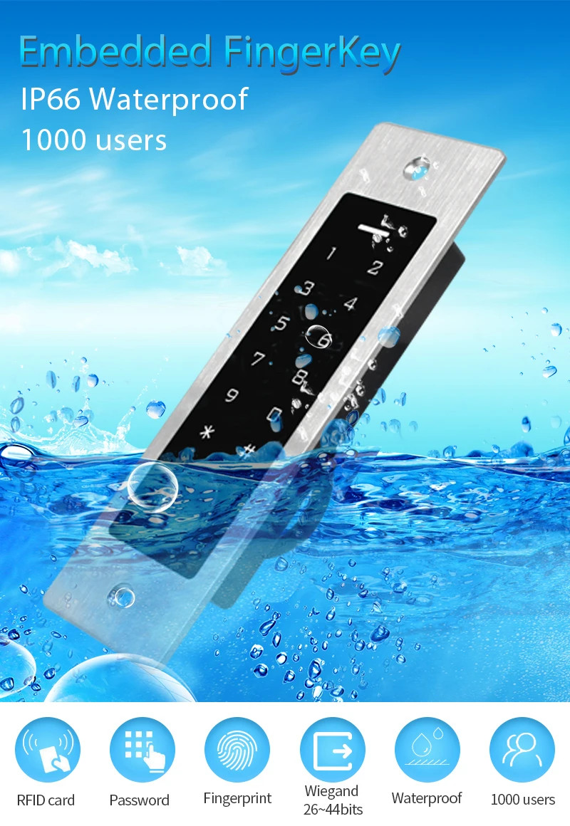 Metal Fingerprint Access Control Keypad RFID 125Khz Embedded Design Reader Secur