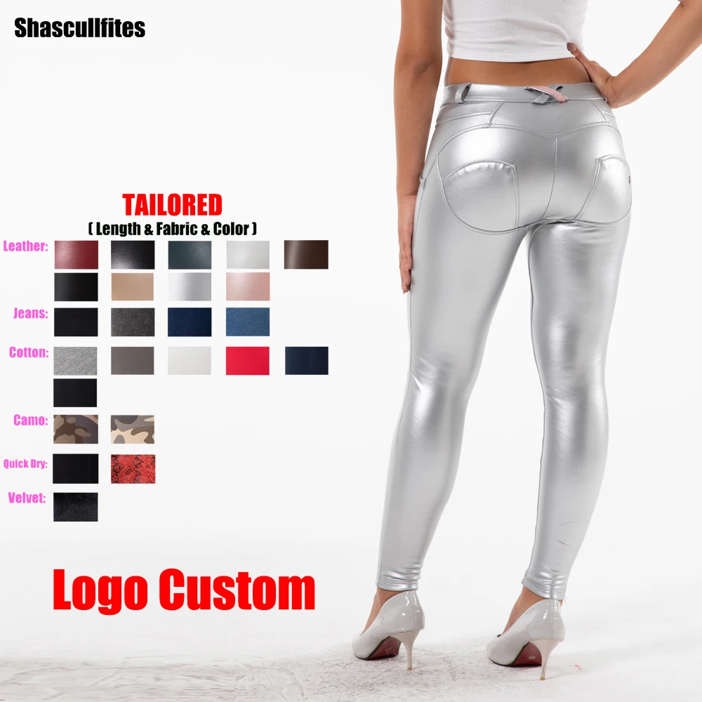 Shascullfites Melody Tailored Pants Women Logo Custom Silver Pants Middle Waist Leather Leggings Bum Lift Leggings 2020 middle grey wedding tuxedo for men custom made slim fit gray groom tuxedo evening tailored latest wedding suits for men