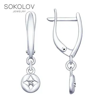 

Sokolov silver drop earrings with stones with diamonds, fashion jewelry, 925, women's male, long earrings