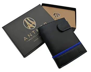 

Wallet for men in leather (multiple slots + ID) compartment (s) for banknotes. Made in Spain. (Black Stripe)