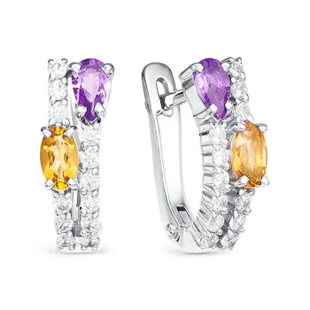 

Earrings made of silver with citrine and amethyst