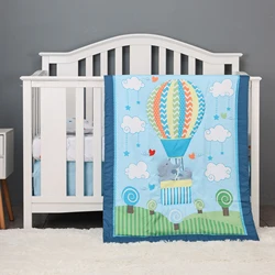 4 pcs hot sale blue baby bedding set for boys new born-comforter, crib sheet, crib skirt and pillow case
