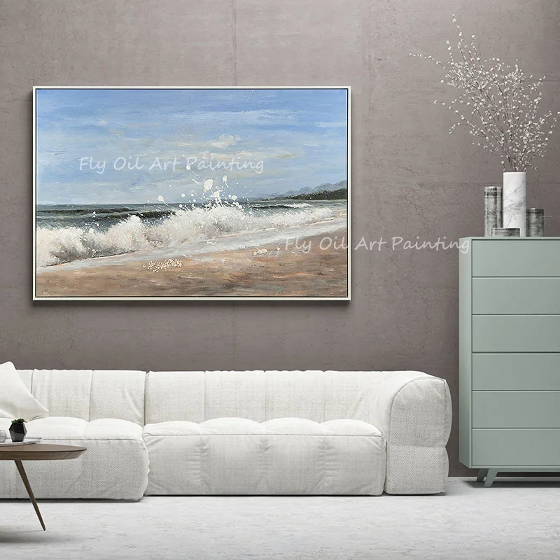 

100% Handmade Simple Nordic Pure Ocean Seaside Landscape Nice Scenery Oil Paintings on Canvas Modern Artwork Decoration