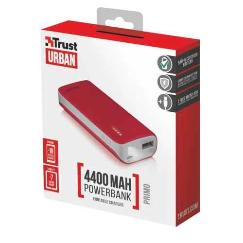 Внешний аккумулятор Powerbank 21226 Trust PRIMO 4400mAh красный