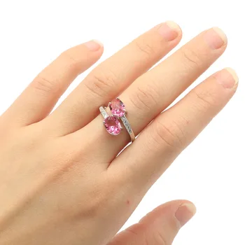 

15x12mm Elegant 2.4g Created Pink Tourmaline Natural CZ Gift For Girls 925 Solid Sterling Silver Rings