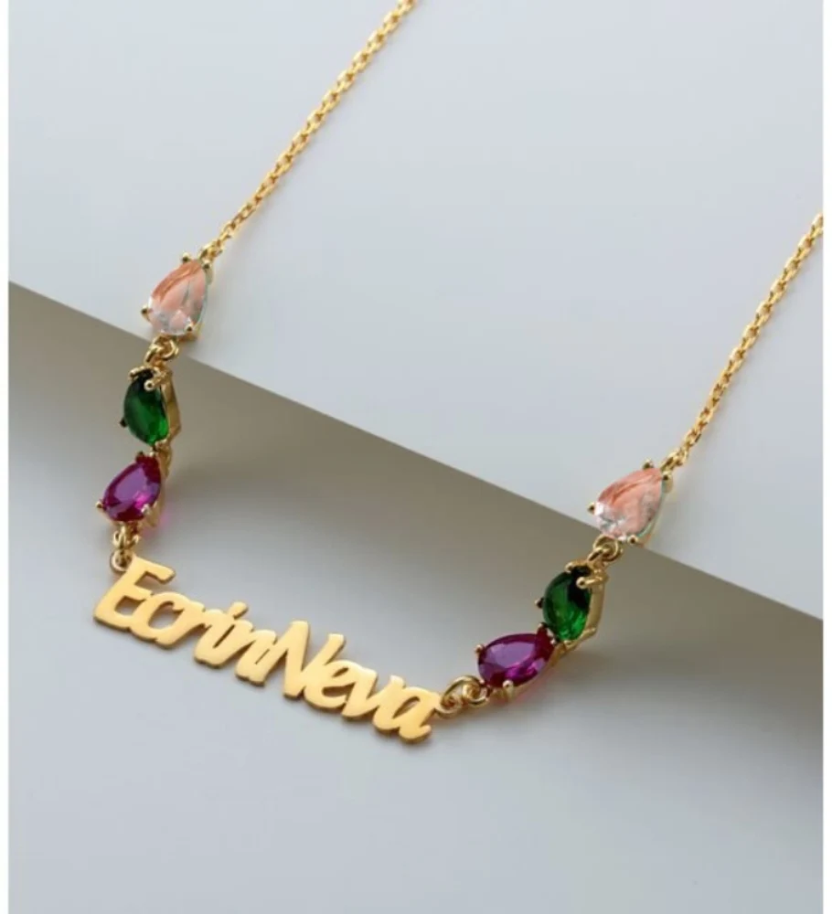 

Vaoov Name Necklace in 925 Sterling Silver with Drop Stone