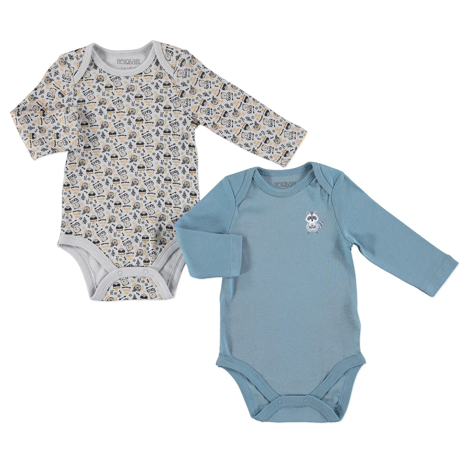 Темно-синий Ebebek HelloBaby/комплект из 2 предметов; боди с длинными рукавами и принтом - Цвет: Темно-синий