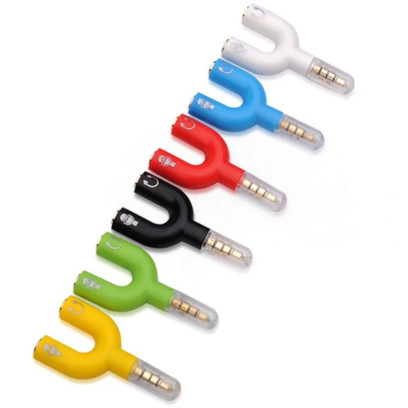 WHOLESALE 100 PCS 3 5mm U shape Earphone Double Jack Adapter Plug Stereo Headphone Splitter For PC MP3 Smartphone Audio Cables