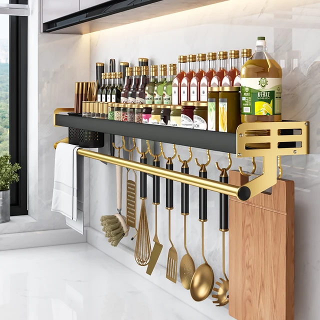 Étagère de rangement pour épices, cuisine de luxe, étagère murale, étagère  de rangement multifonctionnelle en aluminium