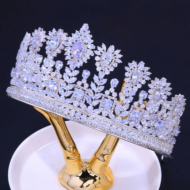 Women Luxury Royal Crown Rhinestone Tiaras Crowns Copper Wedding Hair