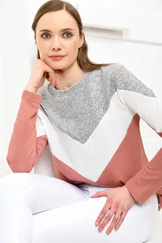 

Trend Alacati Style Women Gray-Powder Blocky Bike Collar Blouse ALC-017-138-NT