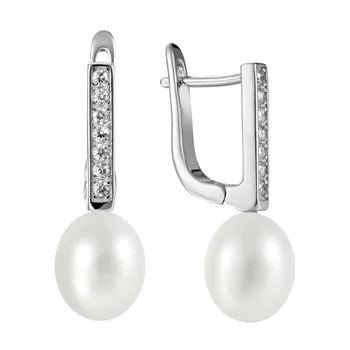 

Silver earrings with cubic zirconia and pearls cultured sunlight sample 925
