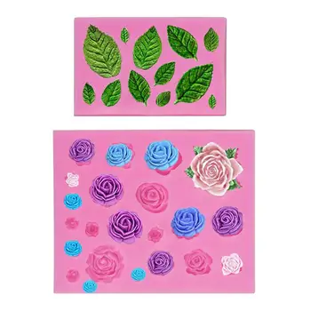 

Roses Collection Fondant Mold-Rose Flower and Leaves Shapes Silicone Mold for Sugarcraft Cake Decoration, Cupcake Topper, Polyme