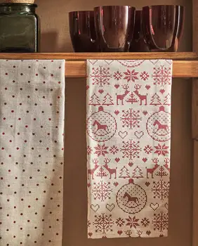 

ZARA HOME CHRISTMAS PATTERNED KITCHEN CLOTH (PACK OF 2) DECORATIVE THE PERFECT BLEND OF LINEN & COTTON FREE SHIPPING FROM TURKEY