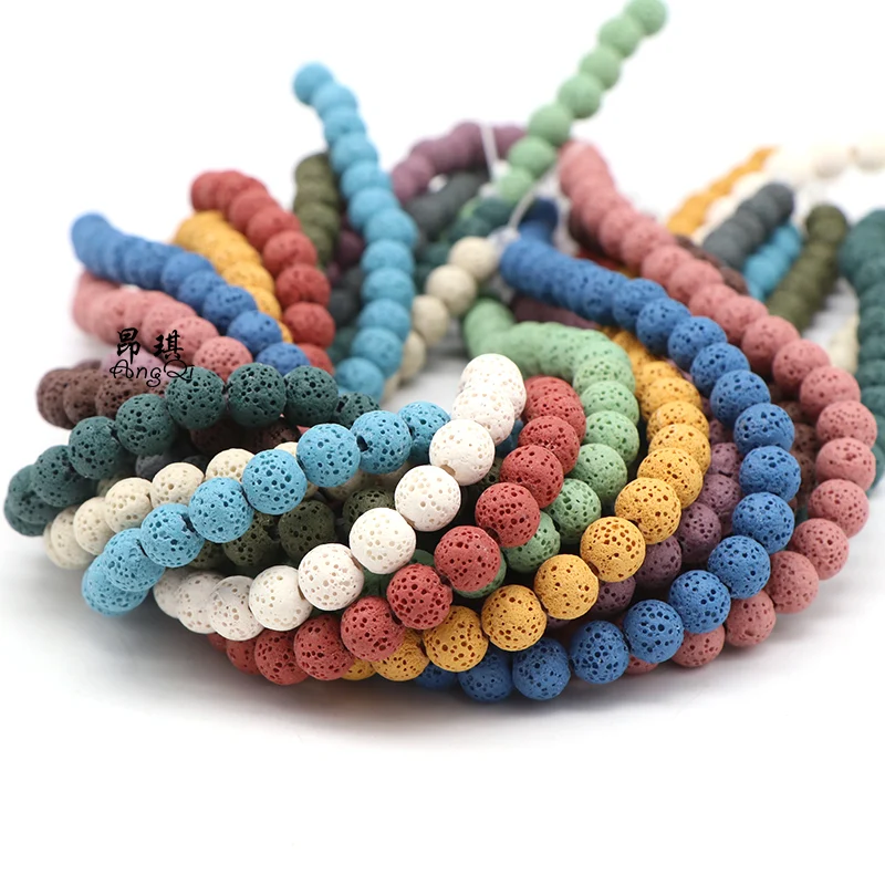 Вулканический камень из натуральной лавы цветные черные круглые бусины лавового