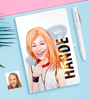 

Personalized Women 'S Caricature Of White notebook And Pen Gift Seti-35