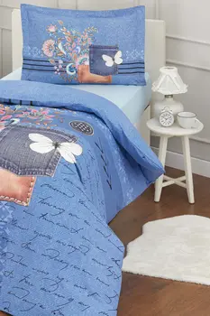 

Ozdilek Ranforce Denim Soft Feel Hypoallergenic % 100 Cotton 3 Pieces Single Duvet Cover Set with Flat Sheet Blue