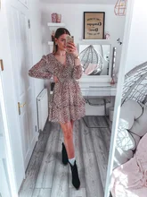 Mini Dress Sleeve-Spring V-Neck Polka-Dot Conmoto Elegant Casual Holiday-Style A-Line