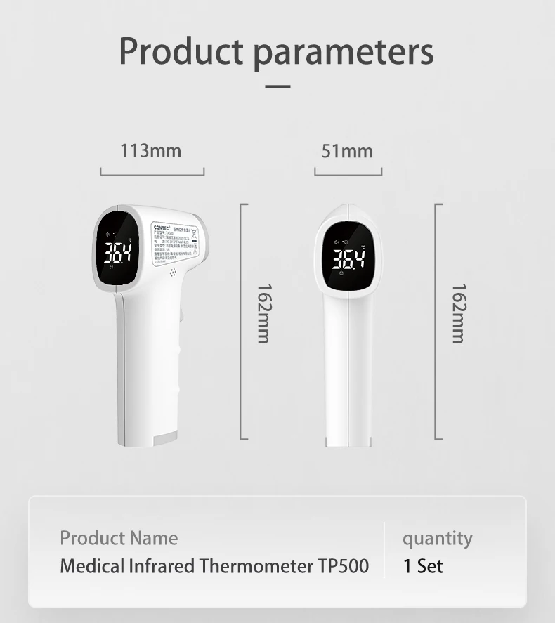 CONTEC Digital Infrared Forehead Thermometer LED Non-Contact Temperature Measurement  Adult & Children Use TP500