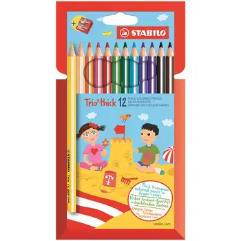 

Trio thick colorful assorted colors with sharpener pencil-Box Case 12