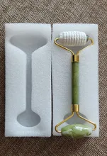 Rodillo masajeador Facial raspado Guasha Natural, doble cabezal, piedra de Jade, Estiramiento Facial, cuerpo, cuello delgado, herramientas de masaje de elevación fina