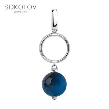 

Sokolov silver pendant with agate, fashion jewelry, 925, women's male, pendants for neck women