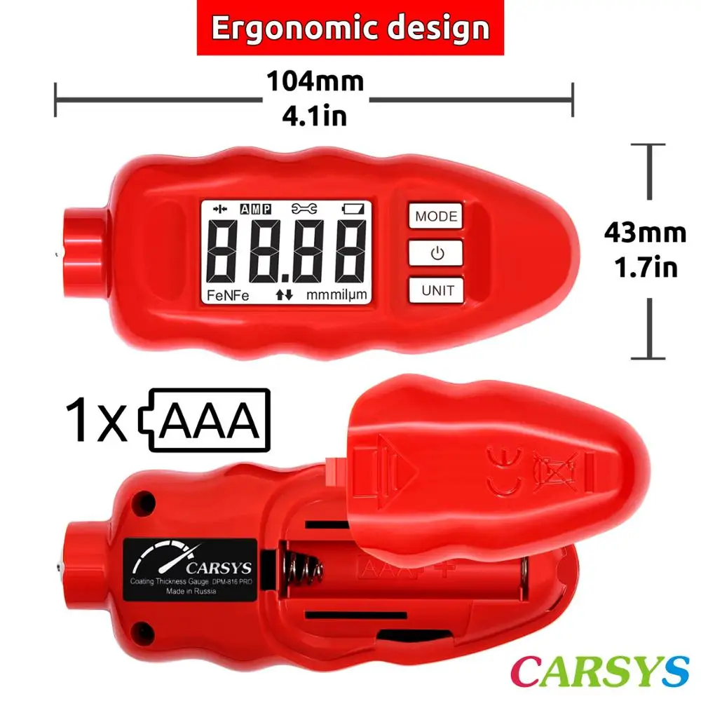 Толщиномер покрытий CARSYS DPM-816 PRO Быстрые измерения по черным и цветным металлам(0-3 мм) пр-во Россия(красный