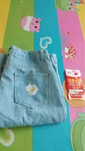 Vaqueros con bordado de margaritas para Mujer, pantalones vaqueros de cintura alta, de talla grande, harén, informales, Vintage, rectos