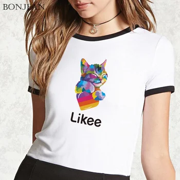 

Likee App Cute Cat T Shirt Women Funny Love Symbol Tops Aesthetic Printed Gift T-Shirt Fashion Summer Streetwear Kawaii Clothes