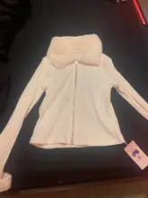BOOFEENAA-suéter de punto con cremallera para mujer, Rebeca Sexy ajustada de piel sintética con cuello hacia abajo, Top corto de manga larga, chaqueta C94-CC25