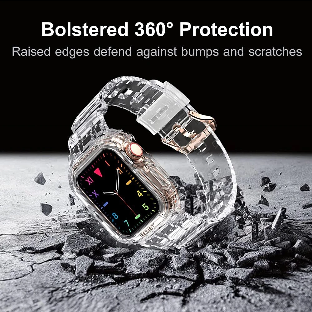 Rugged Protective Case and Bands for Apple Watch 45mm 41mm 44mm 42mm 40mm 38mm Strap, Cute Girl Crystal Jelly Cover iWatch Se76