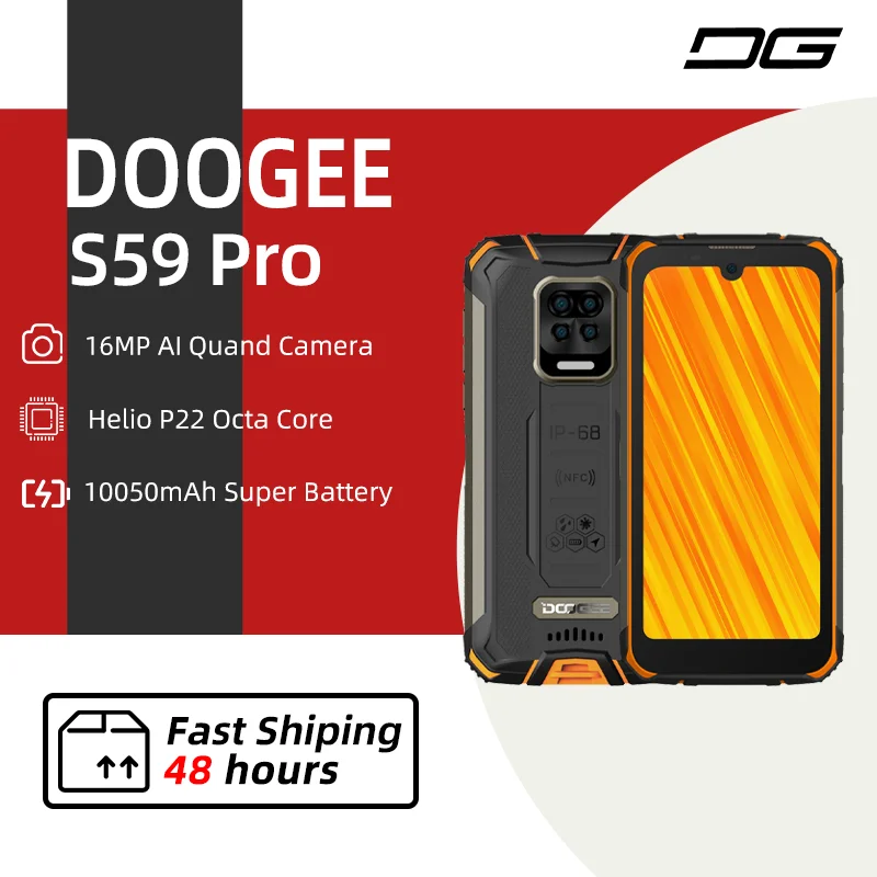 DOOGEE S59 Pro Smartphone 10050mAh Super Battery IP68/IP69K 4+128GB NFC Rugged Smart Phone 2W Loud Volume Speaker Cellphones motorola moto g cell phone