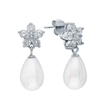 

Silver earrings with cubic zirconia and pearls imitation sunlight sample 925