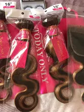 Destacar de la onda del cuerpo de mechones con cierre P4/27 Ombre 30 pulgadas de la onda del cuerpo 3 4 mechones con HD de cierre de encaje marrón extensiones de cabello humano mechones