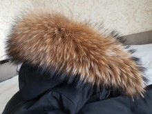 BLUENESSFAIR-abrigo de piel auténtica de zorro para mujer, chaqueta de invierno, Parka larga, Cuello de piel de mapache Natural, ropa de calle cálida