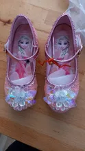 Disney Frozen-zapatos de princesa Elsa para niñas, Sandalias de tacón alto informales con purpurina de cristal de cuero, color rosa, azul y plateado